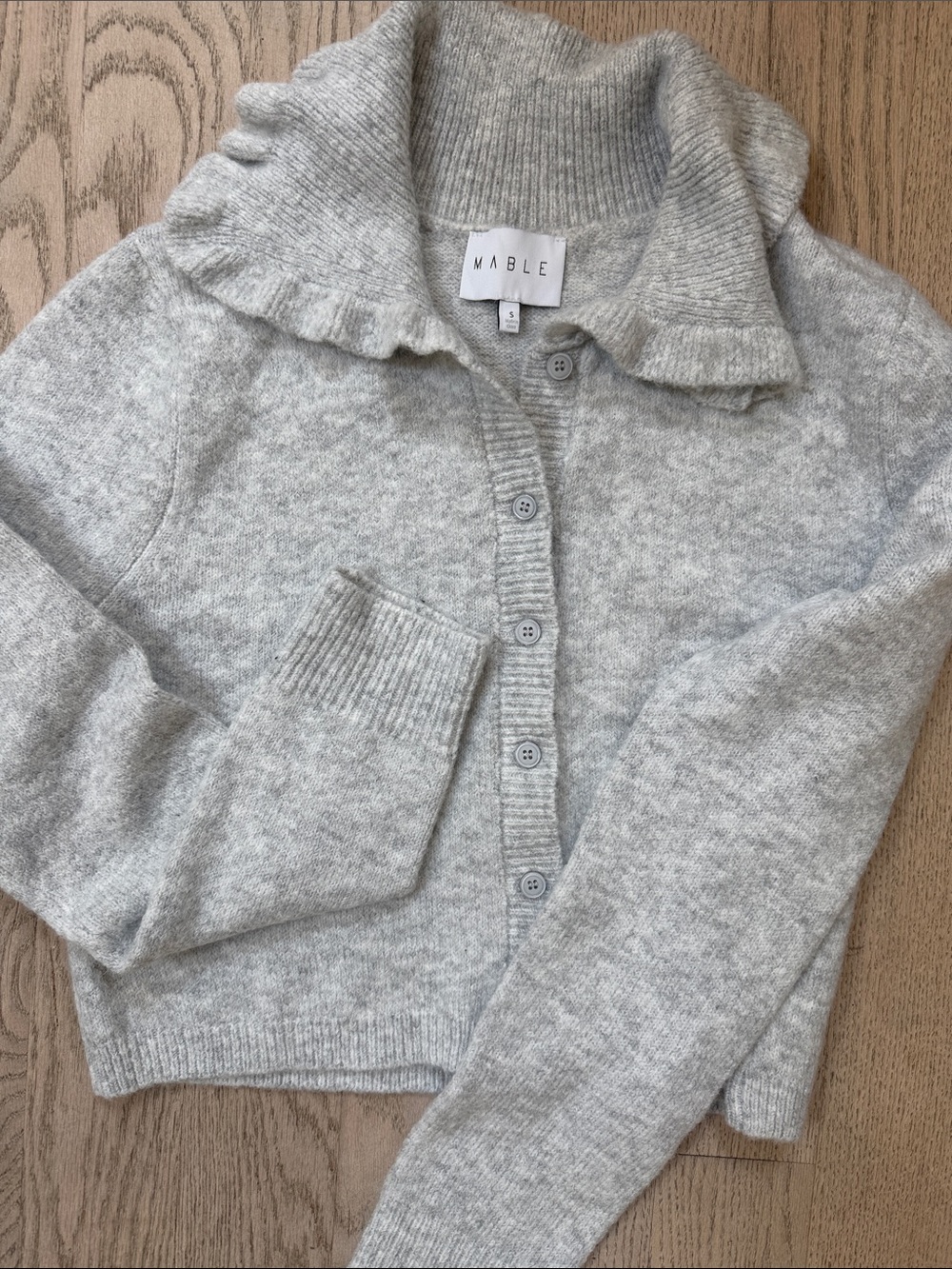 MARBLE Light Gray Ruffle-Collar Button-Up Cardigan